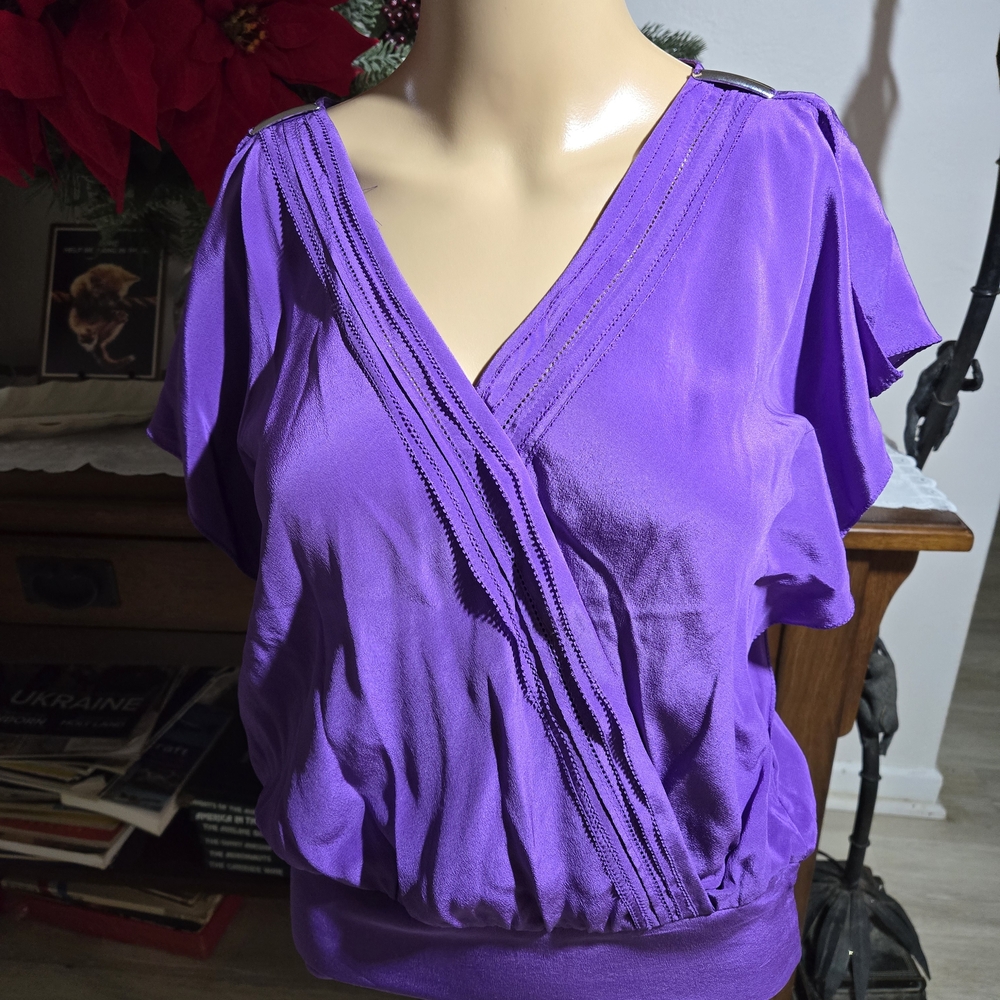 White House Black Market silk Purple Blouse, XXS